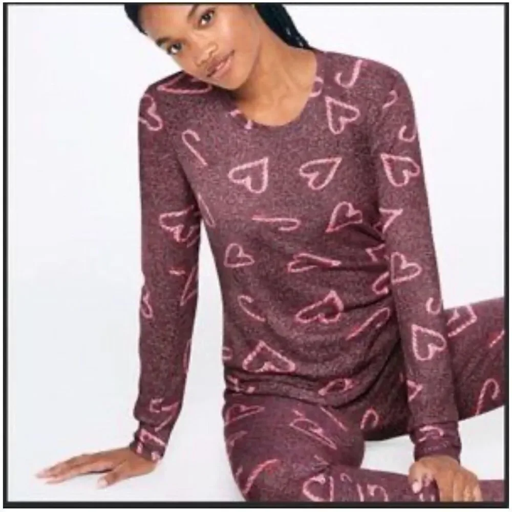 Victorias secret VS sleep Thermal Pajama PJ Set small/XS EUC candy cane heart